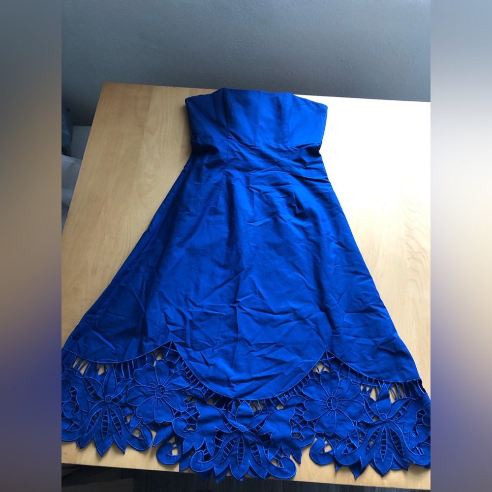 Betsey Johnson Strapless Navy blue Dress with Floral Lace Trim